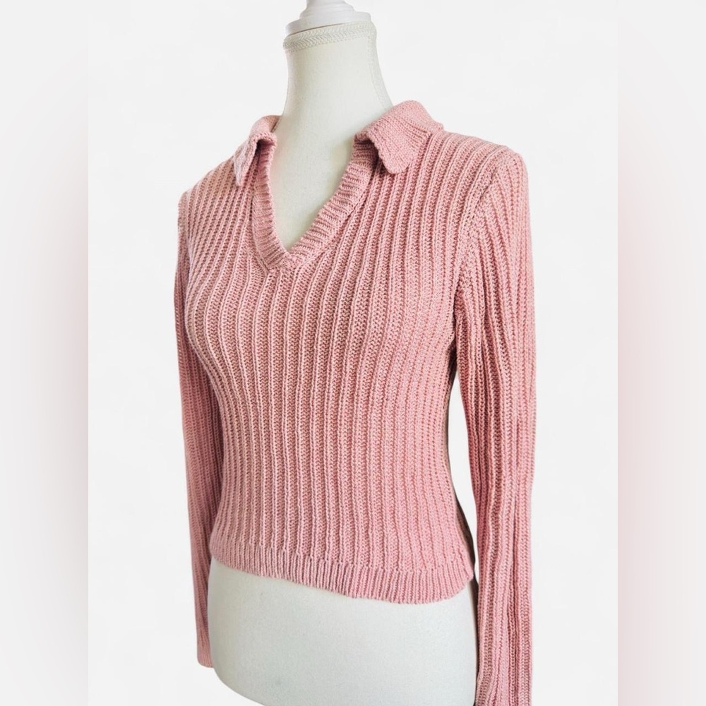 mi ami for Francesca’s Ribbed Pink Knit Collared Sweater - M - Picture 3 of 6